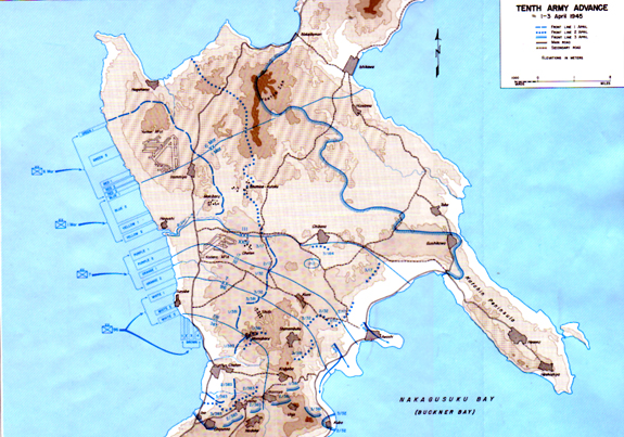 Map V: Tenth Army Advance 1-3 April 1945