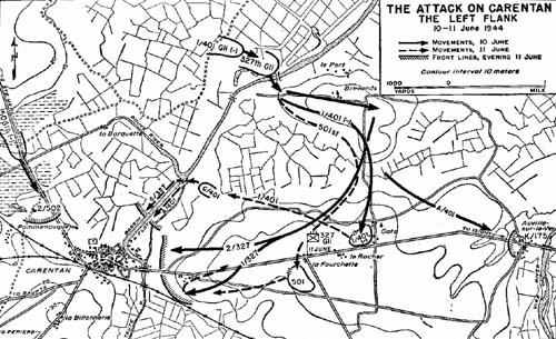 Map, The Attack on Carentan - the Left Flank