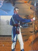 Photo: A close up of the Michael Haynes painting of Meriwether Lewis adorning the side of the Corps II traveling exhibit at the Wood River/Hartford, IL Lewis and Clark Signature Event. 