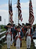 Photo: Color Guard wearing the uniforms of the Revolutionary War era at the Wood River/Hartford, IL Lewis and Clark Signature Event. When you compare the Soldiers seen in the photograph with the views of the Jeffersonian infantrymen, you can notice how dramatically the uniforms of the U.S. Army changed between 1783 and 1800.