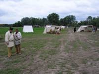Photo: Reenactors from the Montana Honor Guard established a replica campsite at the Lower (downstream) Portage Camp situated several miles south of modern day Great Falls.