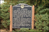 Photo: Historical marker at Fort Atkinson State Historic Park explaining the significance of the 'Council Bluff' site of the historic meeting between Lewis and Clark, and chiefs of the Oto and Missouria Indian nations on August 3, 1804, and the military post constructed there on the recommendation of Captain Clark as 'a very proper place for a Trading establishment & fortification.'