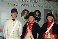 Photo: Members of the National Guard provided an additional military presence at the Nebraska Lewis and Clark Bicentennial Commemoration, Fort Atkinson Corps of Discovery Festival, in Fort Calhoun, Nebraska, July 31-August 3, 2004.  Traditional National Guard personnel portrayed three military members of the Corps of Discovery and Sacagawea, answered visitor questions.