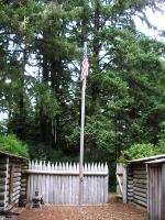 Photo: Looking at the northern wall of Fort Clatsop from inside. The small gate is visible to the right of the flagpole. 