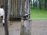 Photo: The bow cannon from the keelboat was mounted in front of the flagpole inside Fort Mandan.