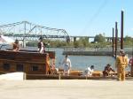 Photo: Replica keelboat mooring at Waterfront park during opening ceremony for"Falls of the Ohio" Signature Event in Louisville, KY.