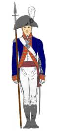 Image 1.  Captain of infantry in dress with sword and espontoon.  The sash depicted is too dark, it would have been similar in color to the lapels.  Sleeves were fitted close to the shape of the arm.