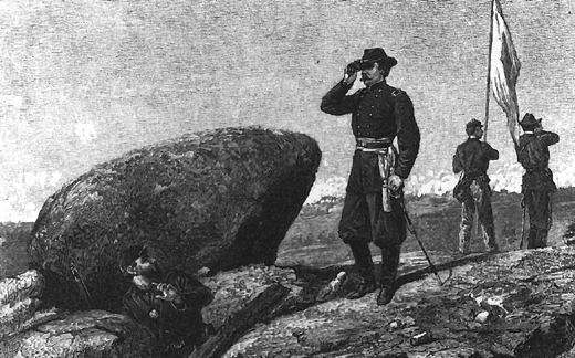 Illustration:  General Warren at the signal station on Little Round Top