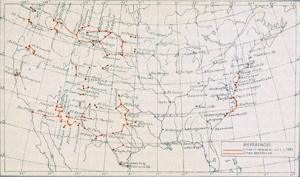 Map:  Map of U.S. military telegraph lines, 1885