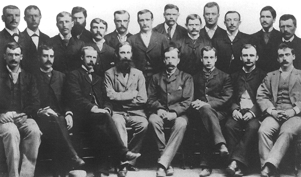 Photo:  Members of the Greely Arctic Expedition.  Greely is fourth from left, front row.