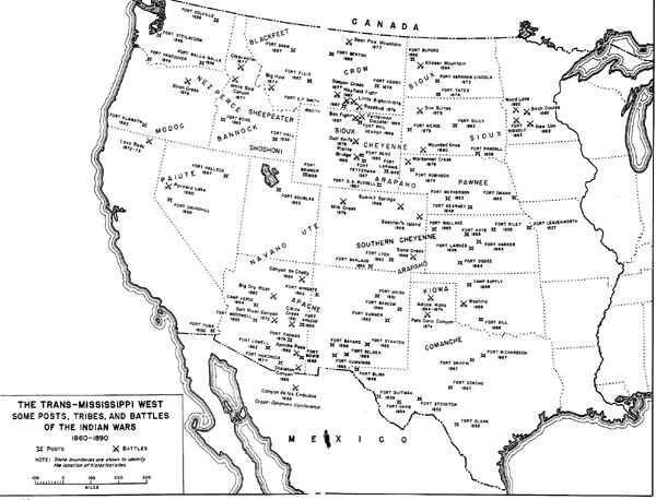 Map 35: The Trans-Mississippi West, Some Posts, Tribes, and Battles of the Indian Wars 1860-1890