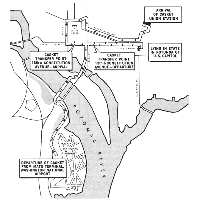Diagram 67. Route of march and ceremonial sites, Washington, D.C. Click on the image to view larger scale of diagram.