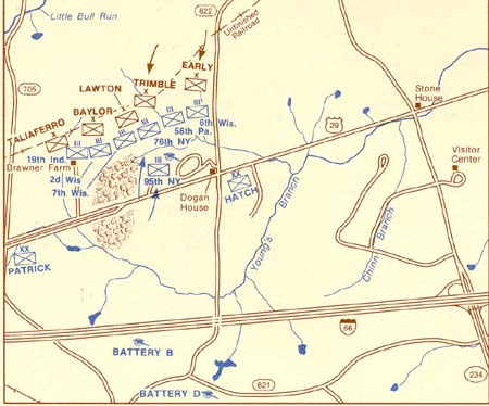Map, Manassas Battlefield, Battery Heights