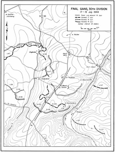 Map 19 Final Gains, 30th Division, 17-19 July 1944