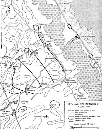 Map, 12th and 22d Infantry D+1