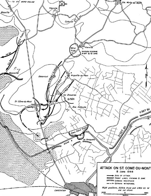 Map, Attack on St Come-du-Mont