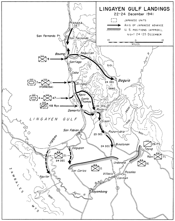 Map:  Lingayen Gulf Landings, 22-24 December 1941