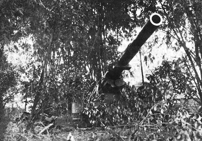 Photo:  155-mm. gun emplacement near Dagupan