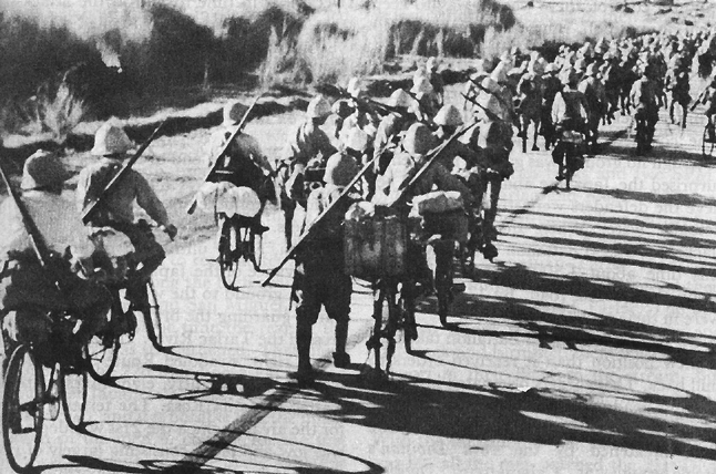 Photo:  Bicycle-mounted Japanese troops