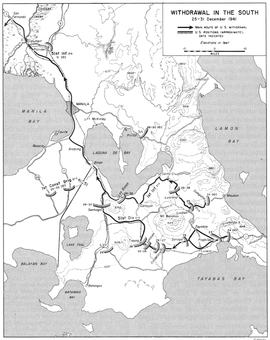 Map:  Withdrawal in the South, 25-31 December 1941