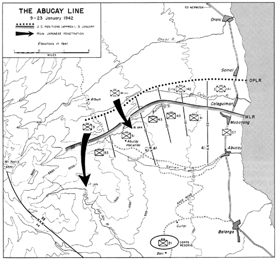 Map:  The Abucay Line, 9-23 January, 1942