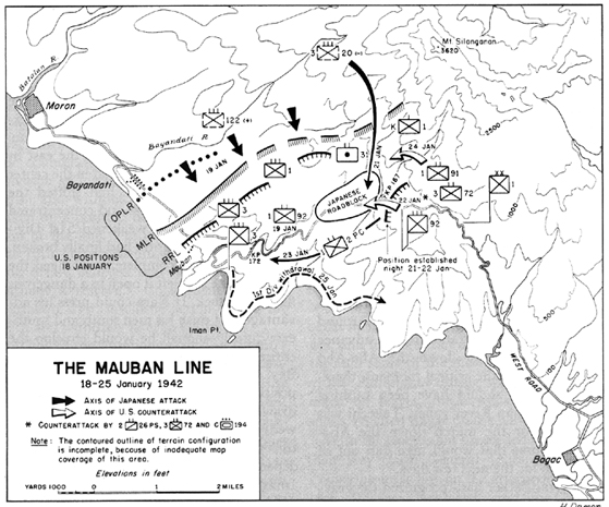Map:  The Mauban Line, 18-25 January 1942