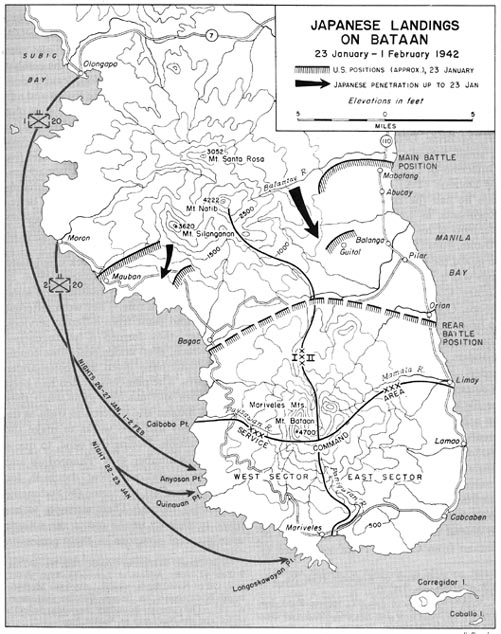 Map:  Japanese Landings on Bataa, 23 January-1 February 1942