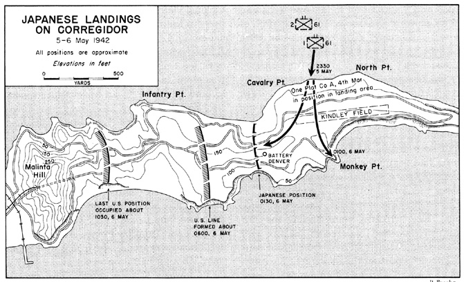 Map:  Japanese Landings on Corregidor, 5-6 May 1942