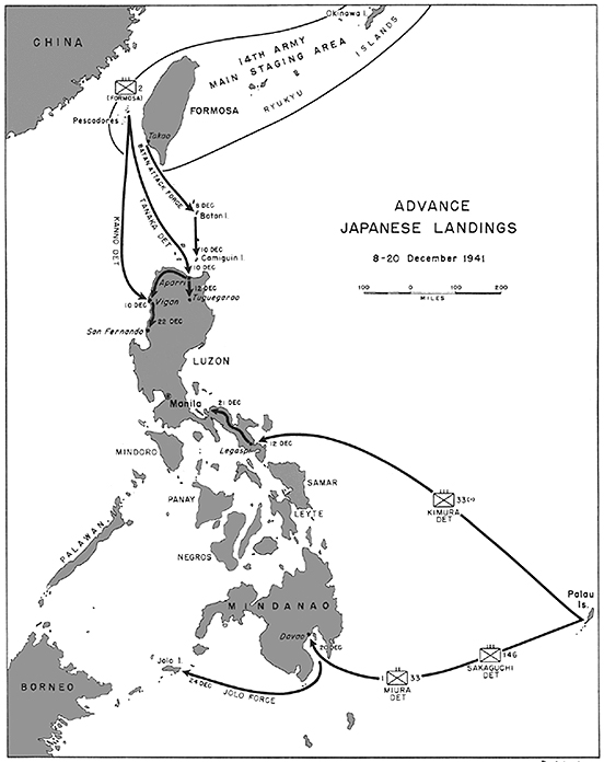 Map:  Advance Japanese Landings, 8-20 December 1941