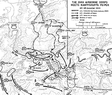 Map:  The XVIII Airborne Corps Meets Kampfgruppe Peiper, 20-25 December 1944