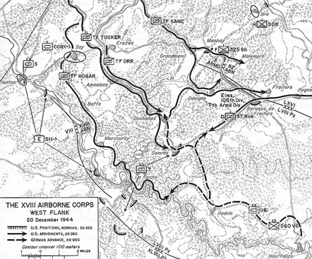 Map:  The XVIII Airborne Corps West Flank, 20 December 1944