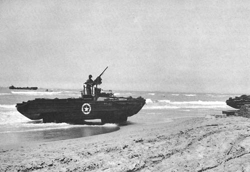 Photo:  DUKW's in ship-to-shore operation, Sicily