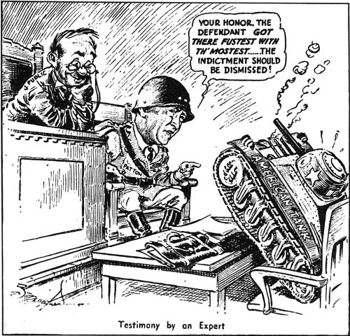 Cartoon:  How Cartoonist Berryman saw the Tank Controversy.  From the Washington, D.C., Evening Star, March 25, 1945
