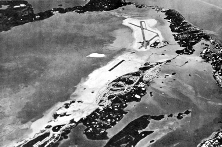 Photo: U.S. ARMY INSTALLATIONS IN THE BERMUDA ISLANDS. Air view of Kindley Field and Fort Bell.