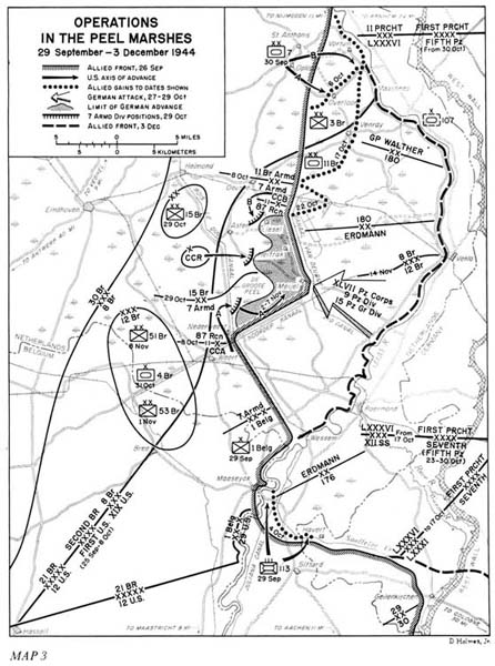 Photo: Map 3; Operations in the Peel Marshes 29 September-3 December 1944