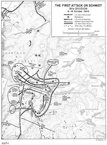 Photo: Map 6; The First Attack on Schmidt 9th Division 6-16 October 1944
