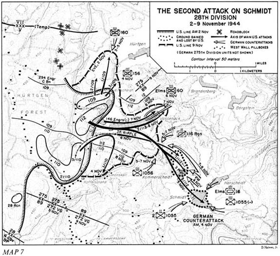 Photo: Map 7; The Second Attack on Schmidt 28th Division 2-9 November 1944