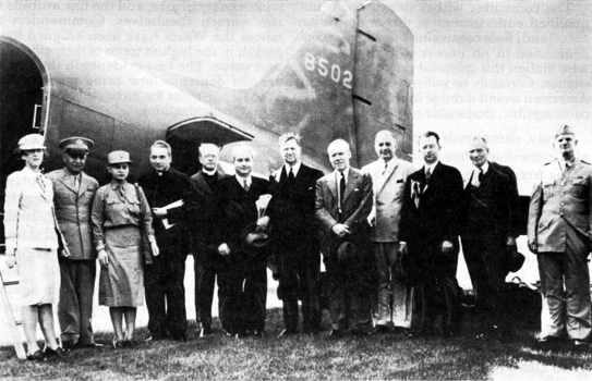 CLERGYMEN VISITING FORT DES MOINES. They are accompanied by (left) Maj. Margaret D. Craighill, Col. Frank U. McCoskrie, and the Director of the WAAC.