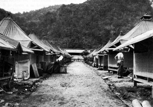 HOLLANDIA, NETHERLANDS NEW GUINEA. Wooden-floored tents occupied by the women.
