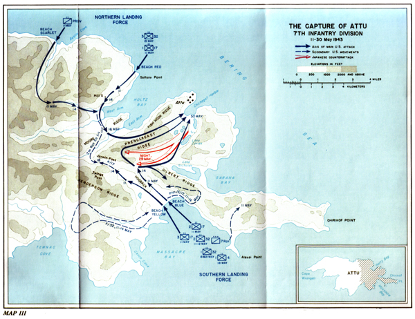 MAP III - THE CAPTURE OF ATTU 7TH INFANTRY DIVISION - 11-30 May 1943