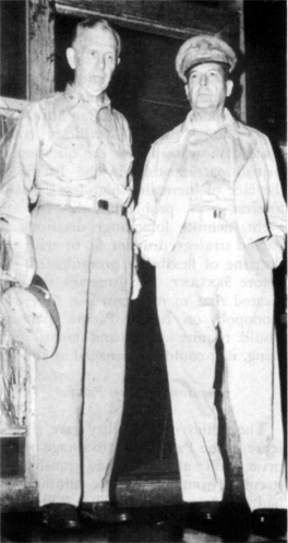 GENERAL MARSHALL WITH GENERAL DOUGLAS MACARTHUR during the former's post-SEXTANT visit to the Pacific. 