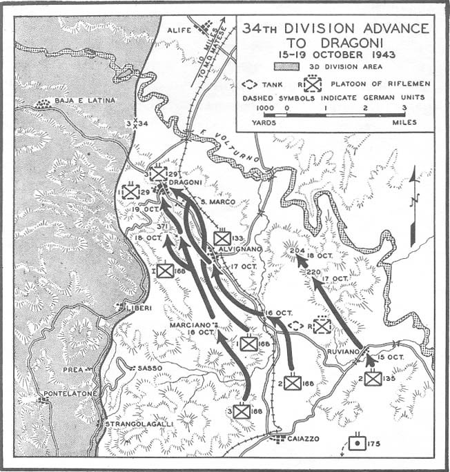 Map No. 20: 34th Division Advance To Dragoni, 15-19 October 1943