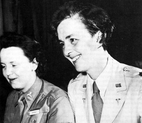 MAJOR CRAIGHILL, the first Consultant for Women's Health and Welfare in the Office of The Surgeon General (right). Dr. Elizabeth Garber (left), a member of the WAAC on the hospital staff at Fort Des Moines, later sworn into the Medical Corps of the U.S. Army.