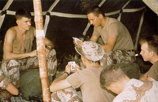 Soldiers Playing Cards in Their Tent