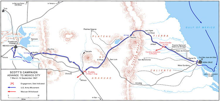 Map 3:  Scott's Campaign, Advance to Mexico City, 7 March-14 September 1847