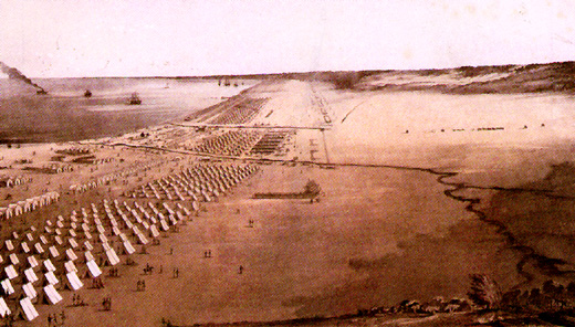 Painting:  Taylor's camp along the beach in Corpus Christi.  The wide and open fields behind the American encampment were crucial for drilling troops and teaching large unit formations.