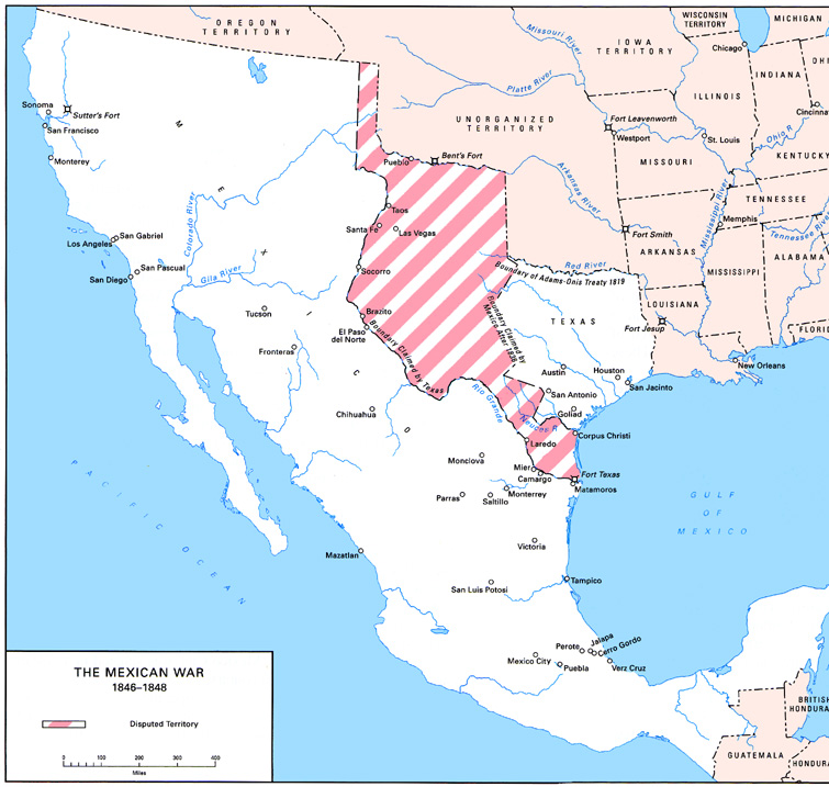 Map:  The Mexican War, 1846-1848.