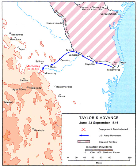 Map:  Taylor's Advance, June-23 September 1846
