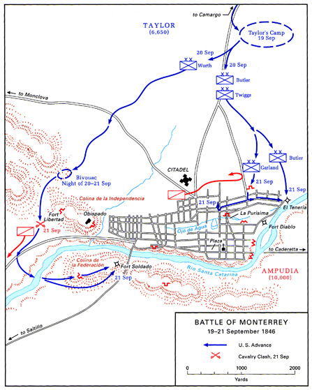 Map:  Battle of Monterrey, 19-21 September 1846