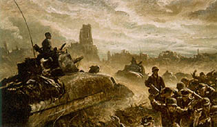 Sherman Tanks Passing Stream of German Prisoners by Ogden Pleissner